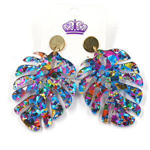 Ers180er1317 thiết kế mới handmade monstera lá Acrylic trang sức bông tai của phụ nữ nhiệt đới bên Cọ nhựa chính trống thiết lập - Product Image 1