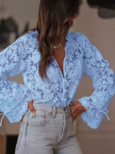 Chemisier <span class=keywords><strong>Femme</strong></span> Printemps 2026 à Manches Longues pour <span class=keywords><strong>Femme</strong></span> Mature, en Dentelle Beige Transparente - Product Image 2