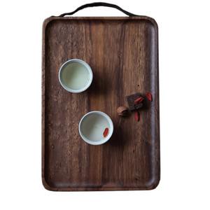 Japanese Style Solid Wood Rectangular <b>Tray</b> With Leather Handle For <b>Tea</b> Coffee Serving Home Use - Product Image 5