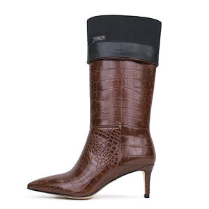 WETKISS Chaussures de marque personnalisées pour femmes, bottes montantes sexy, marron, <span class=keywords><strong>croco</strong></span>, mollet large pour femmes - Product Image 2