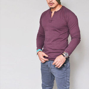 T-Shirt girocollo uomo tinta unita autunno <span class=keywords><strong>con</strong></span> bottone manica lunga - Product Image 5