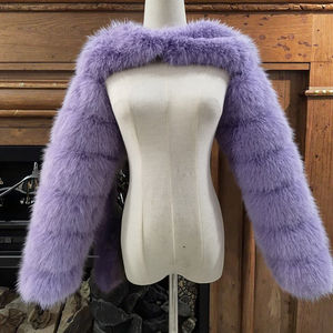 Giacca Invernale da Donna Calda <span class=keywords><strong>Cappotto</strong></span> in Pelliccia Sintetica Sciarpa a Scialle Patchwork Misto Maniche Lunghe Pullover Sexy da Festa Abbigliamento Corto - Product Image 2