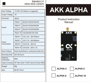 5.8GHz 4990-5945MHz AKK Alpha5 5W VTX FPV 无人机配件视频发射器 25mW/1000mW/2000mW/3000mW/5000mW 80通道低延迟 - Product Image 5