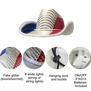 Chapeau de cowgirl lumineux LED scintillant de qualité supérieure, rouge, blanc et bleu, avec visière lumineuse pour le 4 <span class=keywords><strong>juillet</strong></span>, les concerts, les raves et la décoration de la Fête nationale - Product Image 5