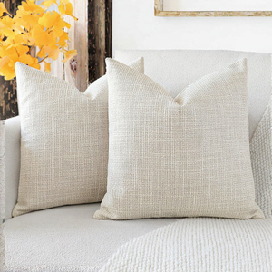 Solid Woven Linen Cotton Square Cushion <b>Cover</b> Beige Home Decor Throw Pillow Case Breathable Plain Style Modern Cushion <b>for</b> Home - Product Image 1
