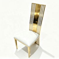 Chaise de Mariage Luxe à Dossier Haut en Acier Inoxydable Doré, Cadre Rayé Contemporain, Siège de Marié en Similicuir Blanc