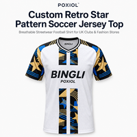 Maßgeschneidertes Retro-Sternmuster Sublimations-Fußballtrikot Atmungsaktives Streetwear-Fußballshirt für UK-USA-Vereine und Modeboutiquen