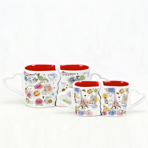 Ensemble de tasses à café en céramique personnalisables, style <span class=keywords><strong>Paris</strong></span>, monuments touristiques, souvenir, couple s'embrassant, avec poignée, sans BPA, passe au micro-ondes - Product Image 6