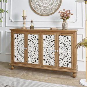 HOME Farmhouse <b>Rustic</b> Eco Friendly Dining Room Large Hand Carved Door Natural Wood <b>Sideboard</b> Cabinet for Kitchen & Entry - Product Image 2