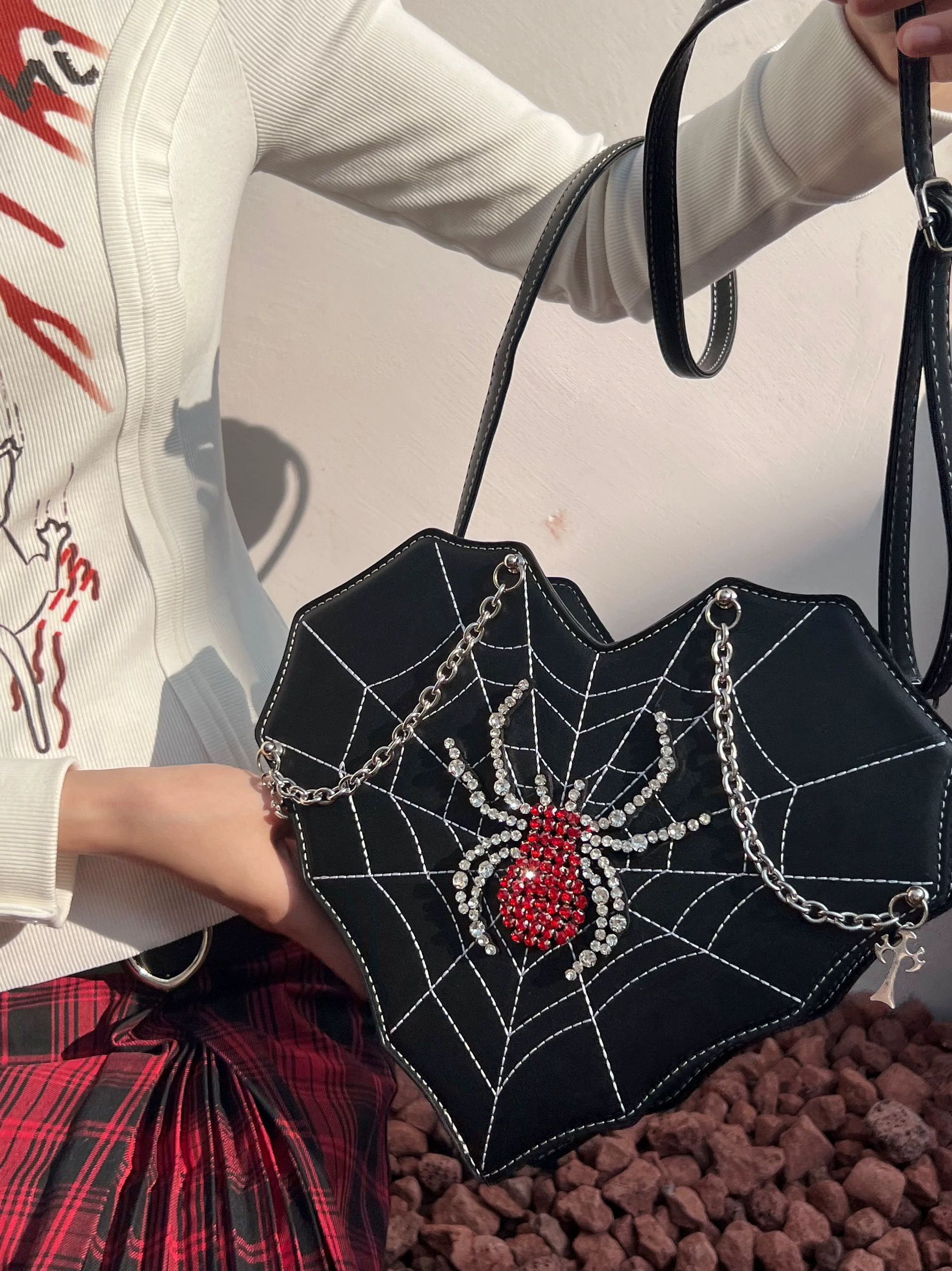 Harajuku Leather Punk Bag Y2K Women Girl Bling Bling