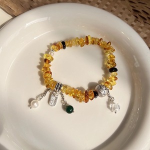 Bracelet en argent Sterling 999 avec cristal jaune et ambre naturel pour femmes, design en petites pierres, bijoux à porter au quotidien - Product Image 4