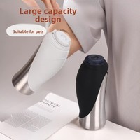 Bouteille d'eau de voyage pour animaux de compagnie en acier inoxydable 304, gobelet portable anti-fuite avec bol en silicone pliable pour chiens et chats, utilisation en extérieur