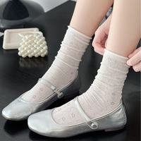 Chaussettes d'été fines en dentelle à volants pour femmes, en coton, blanches, élégantes, pour le quotidien et les occasions décontractées, vente en gros