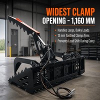 Godet à roches pour mini-chargeuse compacte, ouverture de pince de 1 160 mm, dents de 12 mm, 16 MPa, 60 LPM, fixation à double bras de pince