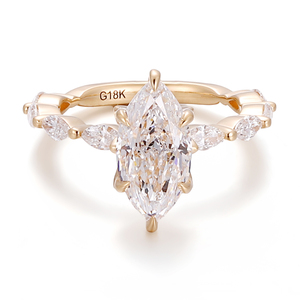 Anillo de Oro Amarillo Sólido de 18K, 14K, 10K con Diamante Cultivado en Laboratorio, Corte Marquesa, Diseño Personalizado, Anillo de Compromiso y Boda para Mujer - Product Image 2