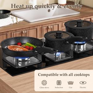 Juego de utensilios de cocina de piedra Maifan, sartén antiadherente, olla para sopa, mangos desmontables, apto para horno. - Product Image 4