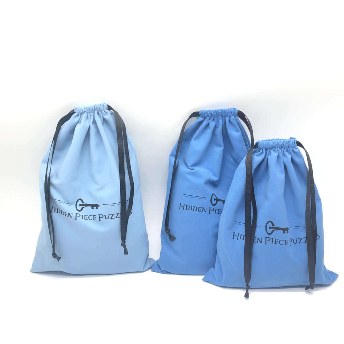 Custom Black Logo Suede Drawstring Microfiber Clothes Hat Packaging Storage Bag Luxury Blue Suede Shopping Bag