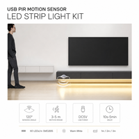 Bande LED USB DC5V avec capteur de mouvement PIR SMD2835, 60 LED/m, 1m, 2m, 3m, blanc chaud, pour armoire, placard, escalier, sous lit, chambre