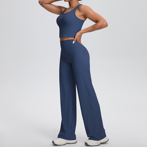 Conjunto Deportivo <span class=keywords><strong>Irun</strong></span> de 2 Piezas para Mujer: Top de Yoga y Pantalones Anchos de Gimnasio, Leggings Sin Costuras con Control de Abdomen y Alta Elasticidad, Ropa Deportiva Activa - Product Image 4
