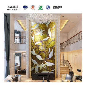 Maison luxe fleur <span class=keywords><strong>d</strong></span>'or fait <span class=keywords><strong>à</strong></span> la main murale <span class=keywords><strong>cristal</strong></span> Art motif mur <span class=keywords><strong>verre</strong></span> mosaïque carrelage usine personnalisée - Product Image 1