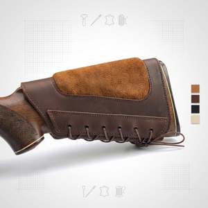 Leren wangsteunholster met anti-slip lussen, jacht-munitiehoes met suède kussen, jachtgeschenk voor mannen - Product Image 2