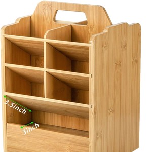 Bamboo Cosmetic Storage Rack <b>With</b> <b>Drawer</b> And Partitions For Desk Makeup Organization - Product Image 2