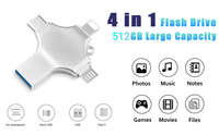 Flash Drive USB 3.0 OEM 4 in 1 Portabel 8gb 16gb 32gb 64gb 128gb 256gb dengan Antarmuka Terintegrasi U Disk 4 in 1 OTG