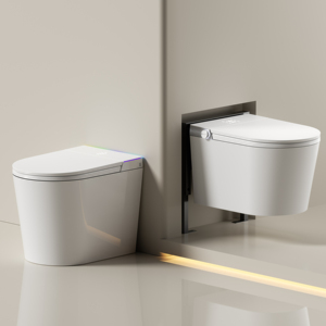Mini House Hotel - Inodoro inteligente de cerámica con descarga automática, bidé con control remoto, doble descarga, salida en P y salida en S, de montaje en suelo, color blanco - Product Image 5