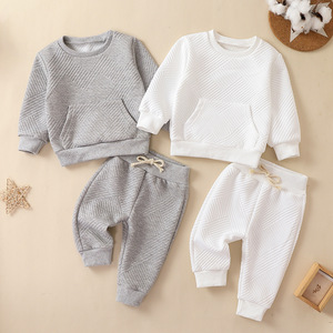 Primavera Color sólido sudadera pantalones chándal 2 uds Waffle algodón Niño ropa para bebé <span class=keywords><strong>niña</strong></span> Niño Estilo Casual estampado para primavera - Product Image 1