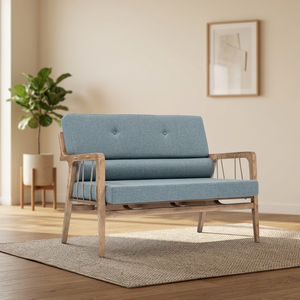 Sofá Moderno en Forma de L para Sala de Estar Bruno, Estructura de Madera Clara, Tapizado Azul, Brazos Acolchados, Relleno de Espuma, Seccional - Product Image 2