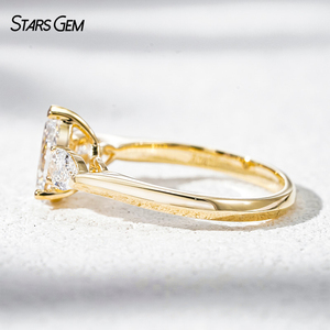 Bague en or massif 10 carats certifiée IGI Starsgem, diamant taille poire, trois pierres, couleur or, bijoux de fiançailles et de mariage - Product Image 4