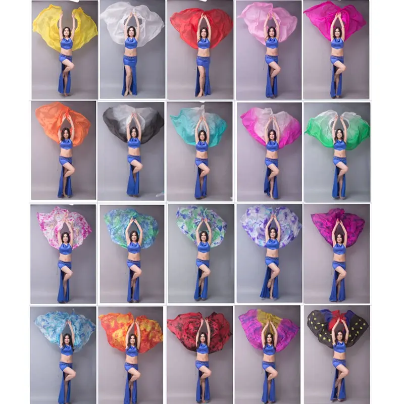 Accesorios de danza del vientre SHE DANCES Popular colorido 250x114cm Accesorios de velo de seda teñidos a mano para ropa de actuación de danza del vientre para adultos