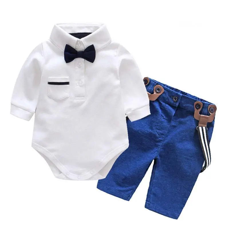 Baby Jurk Set Herfst Shirt Stropdas Riem Broek Pasgeboren Romper Heren Baby Kleding Set