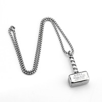 Pendentif unisexe vintage européen et américain en acier inoxydable avec chaîne en bambou, accessoire personnalisé Marteau de Thor Viking