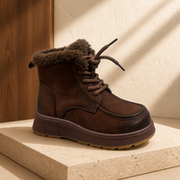 Bottines à lacets pour femmes en fourrure marron foncé, bout rond, semelle plateforme épaisse, chaussures d'hiver décontractées