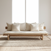 Sofá Moderno de Madera Maciza Tapizado Estilo Wabi-Sabi para 2/3 Personas, Silla de Madera Natural