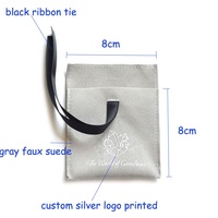 Pochette d'emballage gris clair, enveloppe pour bijoux avec ruban noir, pochettes d'emballage cadeau personnalisées de luxe