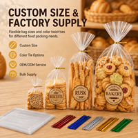 Bolsas de Embalaje para Regalos de Dulces y Chocolates, Impresas Personalizadas al por Mayor, de Calidad Alimentaria, Transparentes, de Celofán BOPP, para Pan, con Lazos de Cierre y Cartón