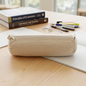 Natural Cotton <b>Canvas</b> <b>Round</b> Case Medium Size Zipper Closure Simple Style Portable School Bag - Product Image 1