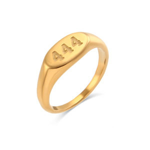 Bague signet en acier inoxydable gravée avec les chiffres 111 à 999, plaquée or 18 carats, porte-bonheur, pour femmes et hommes - Product Image 4