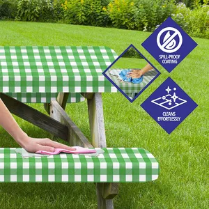 Toalha de mesa ecológica 3 peças, toalha preta à prova d'água para piquenique, vinil, para áreas externas, plana, jardim doméstico