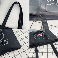 Tas Tote Wanita Logo Cetak Kustom Kanvas Benang Jahit Kapasitas Besar Tas Tangan Berkelas Praktis dan Nyaman untuk Penyimpanan