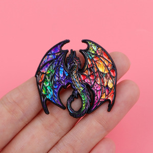 Broche en alliage de zinc émaillée Dragon Fantastique, style verre UV, créature mythique colorée, badge en métal, décoration vestimentaire - Product Image 5