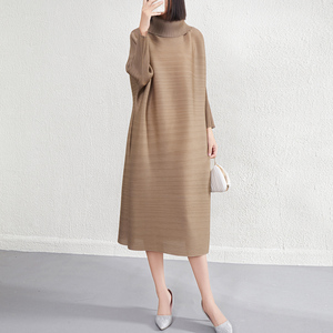 Miyake nếp gấp 2025 thiết kế mới | Phụ nữ cao cổ lỏng Midi ăn mặc-thanh lịch phong cách giản dị nhà máy bán buôn - Product Image 5