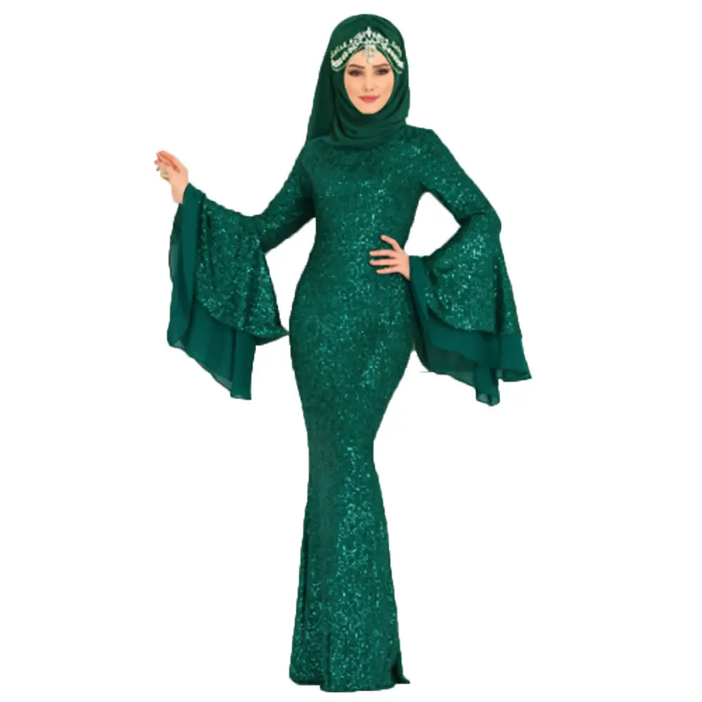 Abaya 아름답게 터키 스팽글 이브닝 이슬람 드레스 인어 이슬람 의류 플러스 사이즈