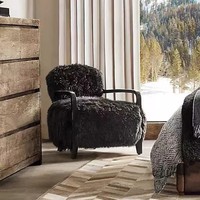 Moderner Schafwoll-Sofa-Sessel mit Massivholzrahmen, Gepolsterter Flauschiger Lounge-Sessel für Wohnzimmer, Schlafzimmer, Hotel, Akzent-Möbel für Zuhause