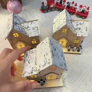 Cabane en bois vintage de style nordique, <span class=keywords><strong>maison</strong></span> de village de Noël, décoration de Noël, fournitures de décoration de Noël - Product Image 1