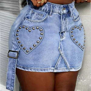 Minigonna Estiva Sexy Slim <span class=keywords><strong>con</strong></span> Micro Cintura e Volant, Pantaloncini in Denim a Vita Alta <span class=keywords><strong>con</strong></span> Grandi Tasche, Gonna in Jeans alla Moda per <span class=keywords><strong>Donna</strong></span> - Product Image 3