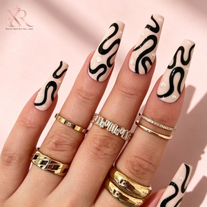 <span class=keywords><strong>Faux</strong></span> <span class=keywords><strong>ongles</strong></span> à presser personnalisés motif flamme bleu rose French Manucure faits à la main Vente en gros - Product Image 1