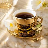 Tasse à expresso classique LEXI en or électroplaqué avec soucoupe, intérieur blanc, en porcelaine émaillée, pièce unique, réfléchissante, pour café et thé, usage domestique